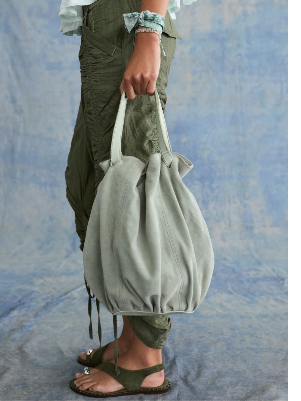 NWT Free People Suki Large Tote Bag-Sage Green